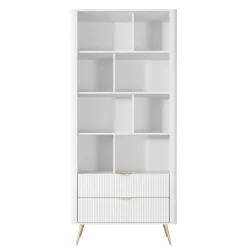 Librerie > Dmora Libreria Bianco oro 2 Cassetti 4 Ripiani 88x38x194h cm, con Piedini - Kabavasi Oro, Bianco