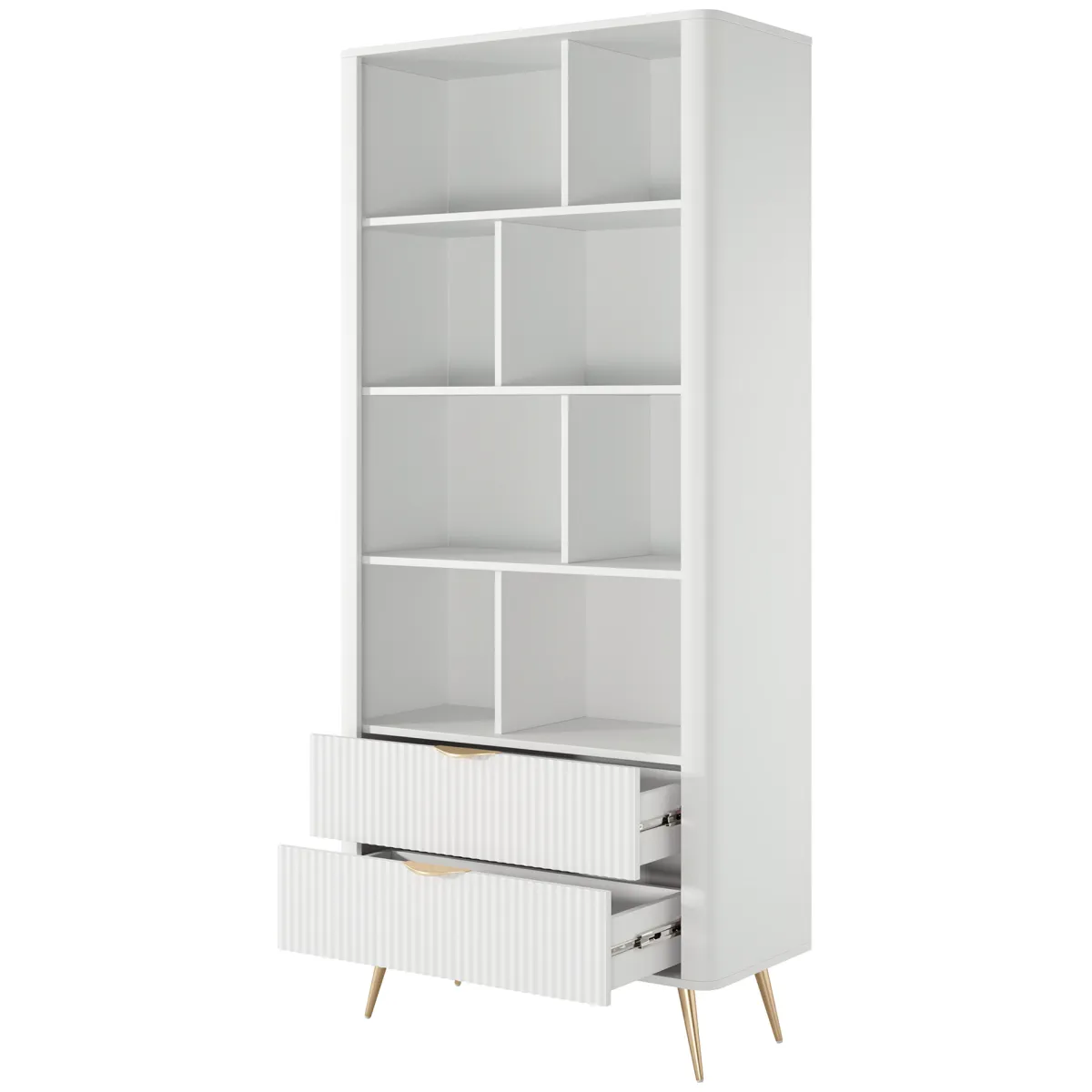 Librerie > Dmora Libreria Bianco oro 2 Cassetti 4 Ripiani 88x38x194h cm, con Piedini - Kabavasi Oro, Bianco