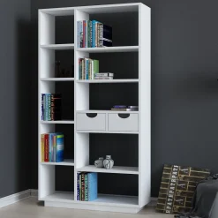 Librerie > Dmora Libreria 8 Ripiani 2 Cassetti 80x25x189h cm, Installazione Libera - Imer Bianco