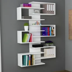 Librerie > Dmora Libreria 11 Ripiani Installazione Fissaggio al Muro 75x21x161h cm, - Trenzano Bianco