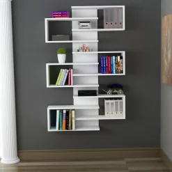 Librerie > Dmora Libreria 11 Ripiani Installazione Fissaggio al Muro 75x21x161h cm, - Trenzano Bianco