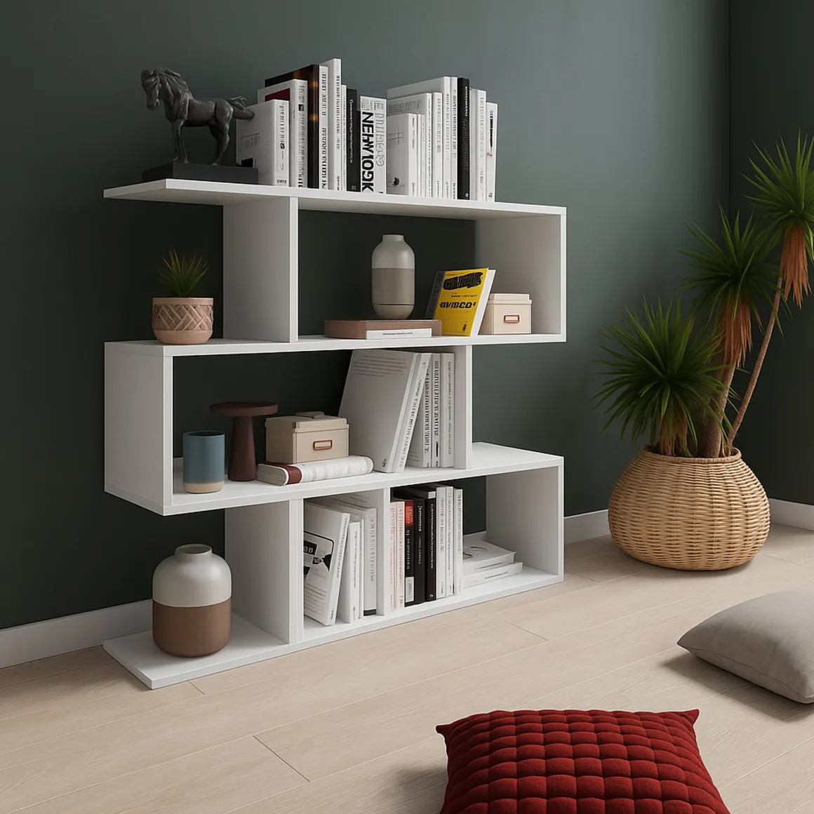 Libreria Bianco 3 Ripiani Installazione a Terra 110x25x96h cm, Portata Ripiani 15 - Terzolas