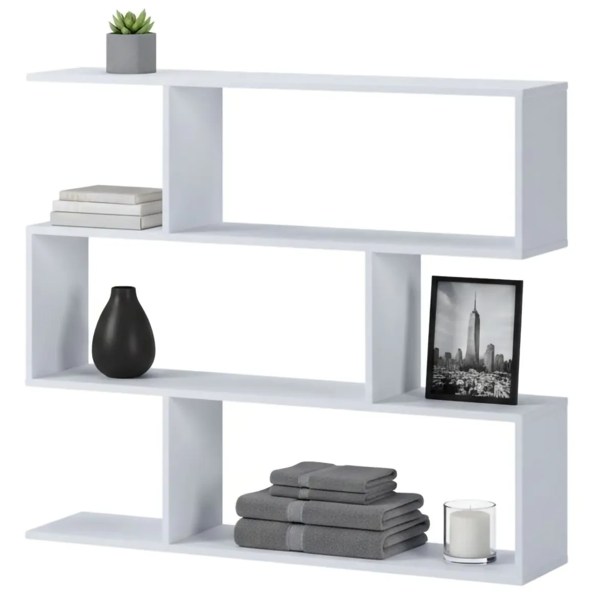 Libreria Bianco 3 Ripiani Installazione a Terra 110x25x96h cm, Portata Ripiani 15 - Terzolas