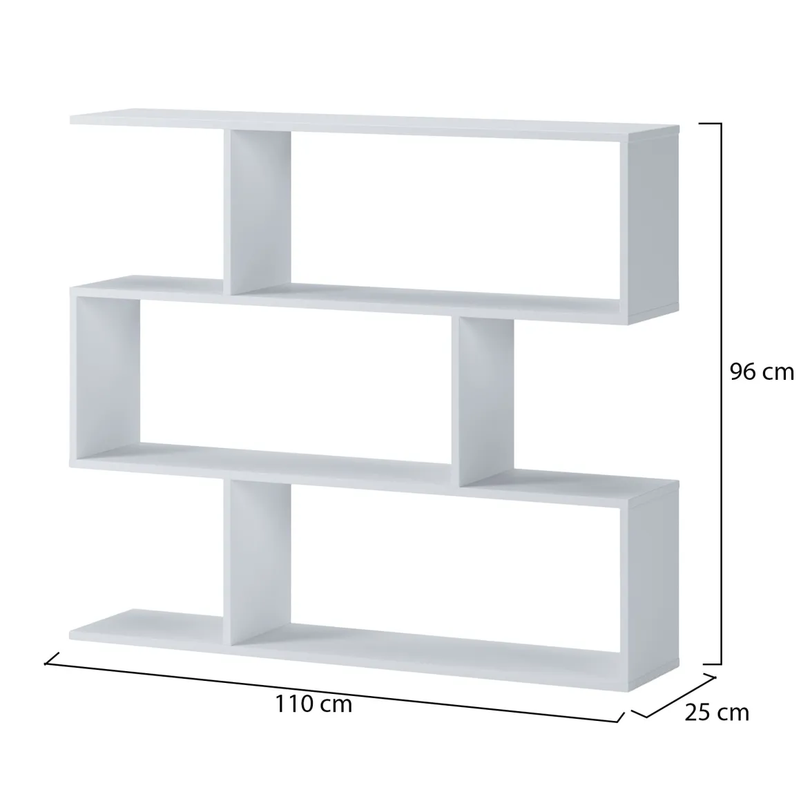 Libreria Bianco 3 Ripiani Installazione a Terra 110x25x96h cm, Portata Ripiani 15 - Terzolas