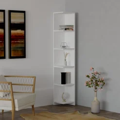 Libreria Bianco 5 Ripiani Installazione Libera 25x25x160h cm, Struttura Verticale - Tufillo