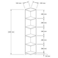 Libreria Bianco 5 Ripiani Installazione Libera 25x25x160h cm, Struttura Verticale - Tufillo