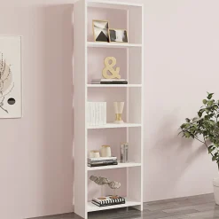 Libreria Bianco 5 Ripiani Installazione Libera 50x20x160h cm, Struttura Verticale - Piubega