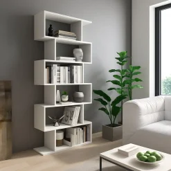 Libreria Bianco 5 Ripiani Installazione a Terra 80x25x191h cm, Portata Ripiani 15 - Clisi