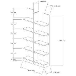Libreria Bianco 8 Ripiani Installazione Libera 100x26x180h cm, Struttura Verticale - Noasca
