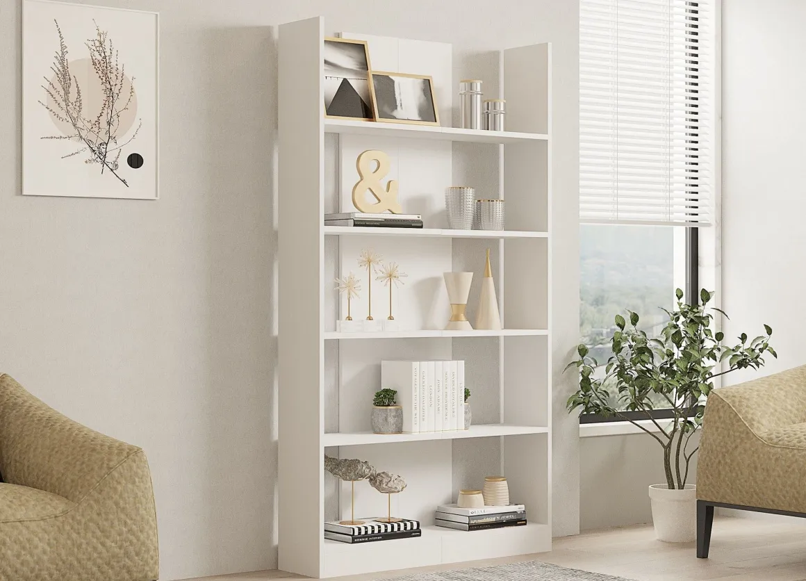 Libreria Bianco 8 Ripiani Installazione Libera 100x26x180h cm, Struttura Verticale - Noasca