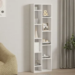 Libreria Bianco 9 Ripiani Installazione Libera 44x20x150h cm, Struttura Verticale - Mortara