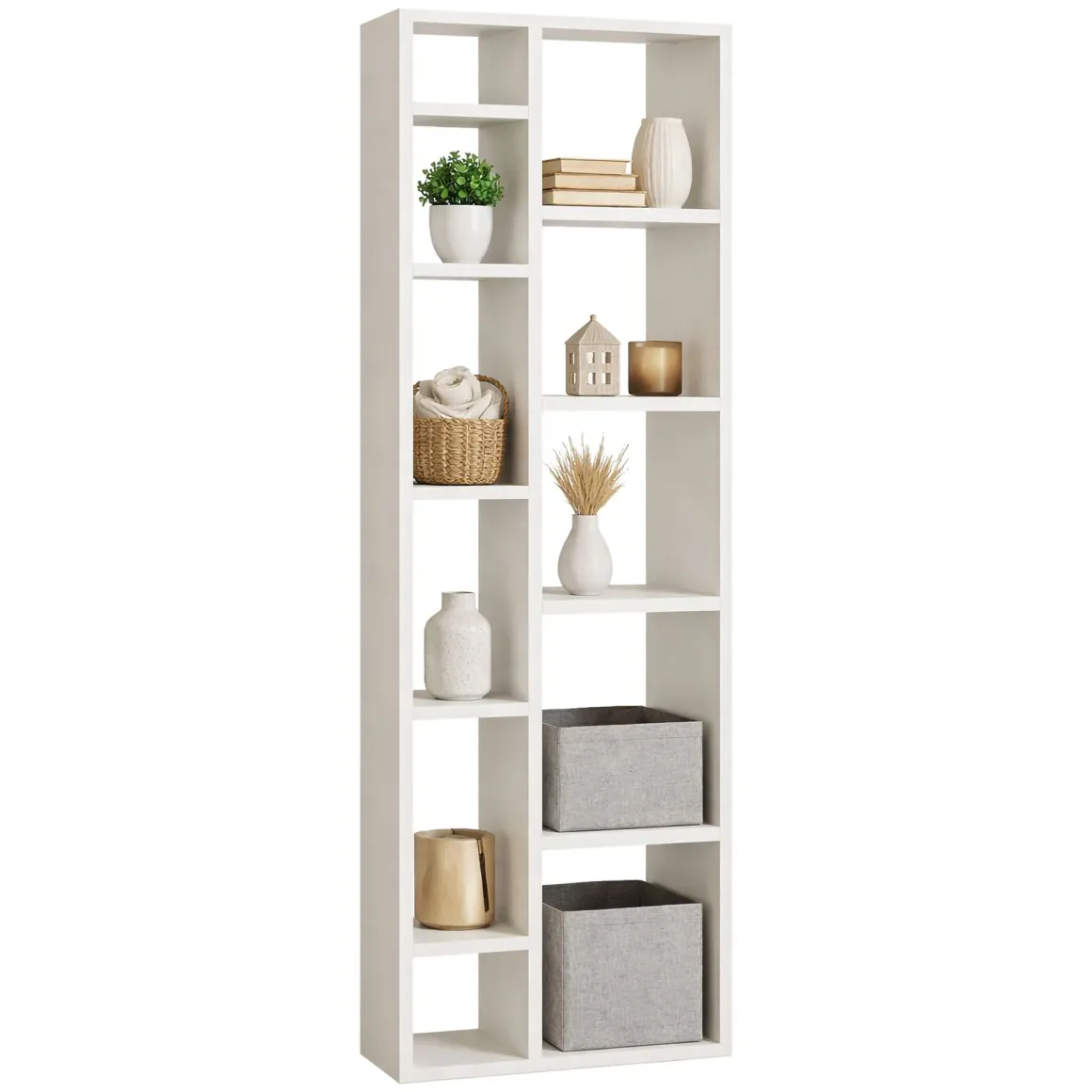 Libreria Bianco 9 Ripiani Installazione Libera 44x20x150h cm, Struttura Verticale - Mortara