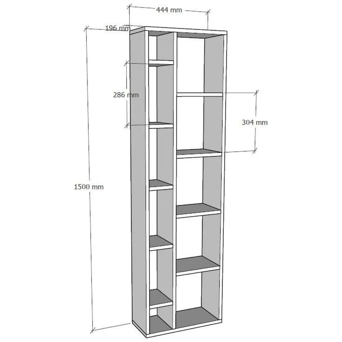 Libreria Bianco 9 Ripiani Installazione Libera 44x20x150h cm, Struttura Verticale - Mortara