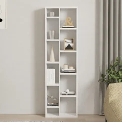 Libreria Bianco 9 Ripiani Installazione Libera 44x20x150h cm, Struttura Verticale - Mortara