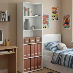 Libreria Bianco 4 Ripiani Struttura Verticale 60x30x180h cm, - Erba