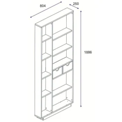Librerie > Dmora Libreria Bianco Rovere Marrone 8 Ripiani 2 Cassetti 80x25x189h cm, Installazione Libera - Imer Marrone, Bianco Rovere