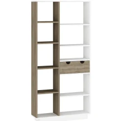 Librerie > Dmora Libreria Bianco Rovere Marrone 8 Ripiani 2 Cassetti 80x25x189h cm, Installazione Libera - Imer Marrone, Bianco Rovere