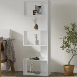 Libreria Bianco Rovere 4 Ripiani Installazione Libera 52x19x150h cm, Struttura Verticale - Nave