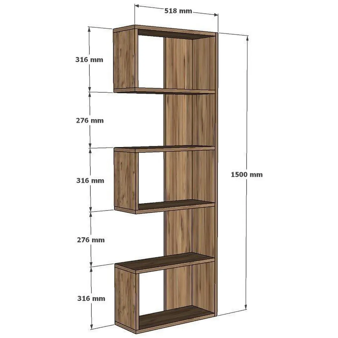 Libreria Bianco Rovere 4 Ripiani Installazione Libera 52x19x150h cm, Struttura Verticale - Nave