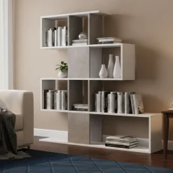 Libreria bifacciale bianca e cemento 145x145h cm - Allison