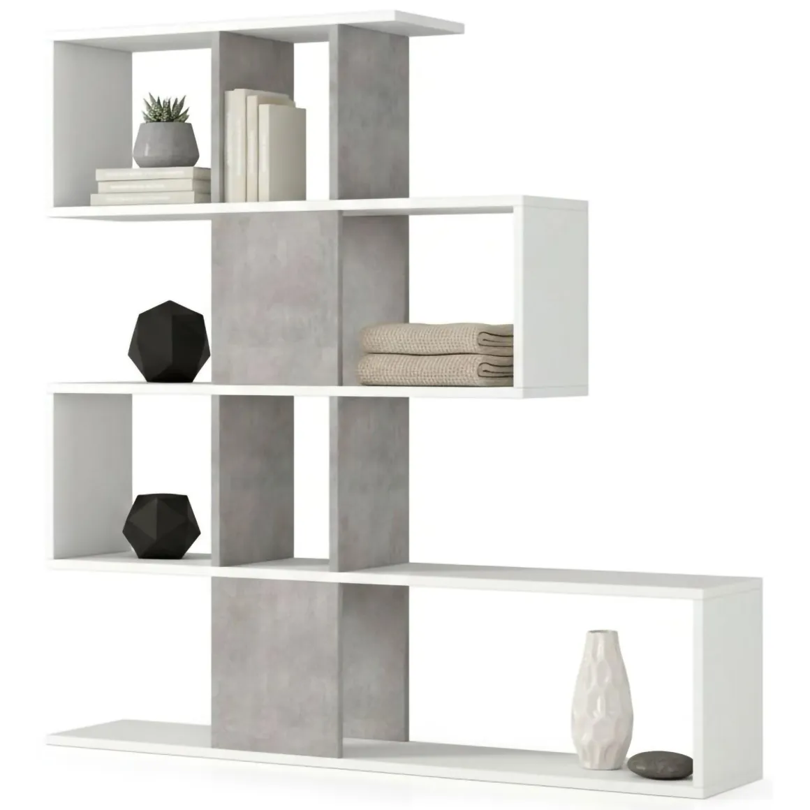 Libreria bifacciale bianca e cemento 145x145h cm - Allison