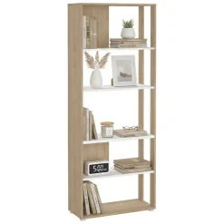 Librerie > Dmora Libreria chic rovere e bianca 79x204h cm - MuGuiying Bianco, Marrone Rovere