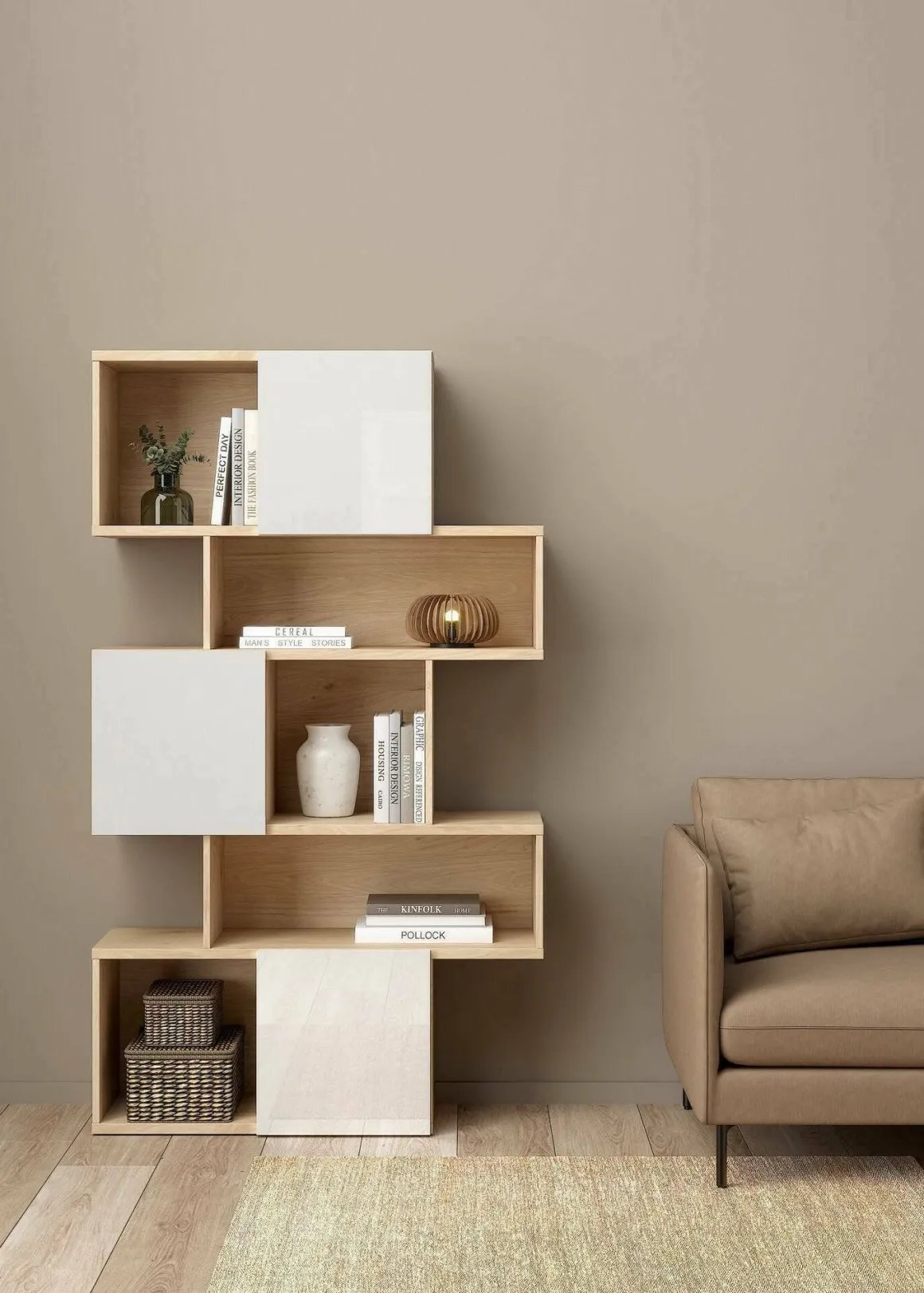Libreria chic rovere e bianca lucida 95x166h cm - Acetosella