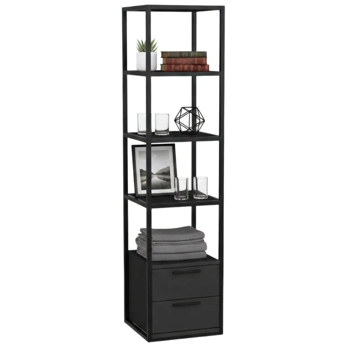 Libreria con 2 cassetti nera e antracite 39x169h cm - Arsim