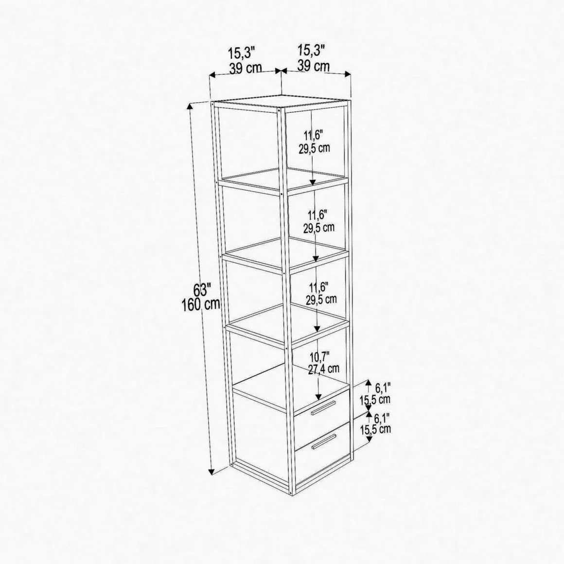 Libreria con 2 cassetti nera e antracite 39x169h cm - Arsim