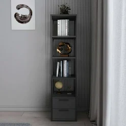 Libreria con 2 cassetti nera e antracite 39x169h cm - Arsim