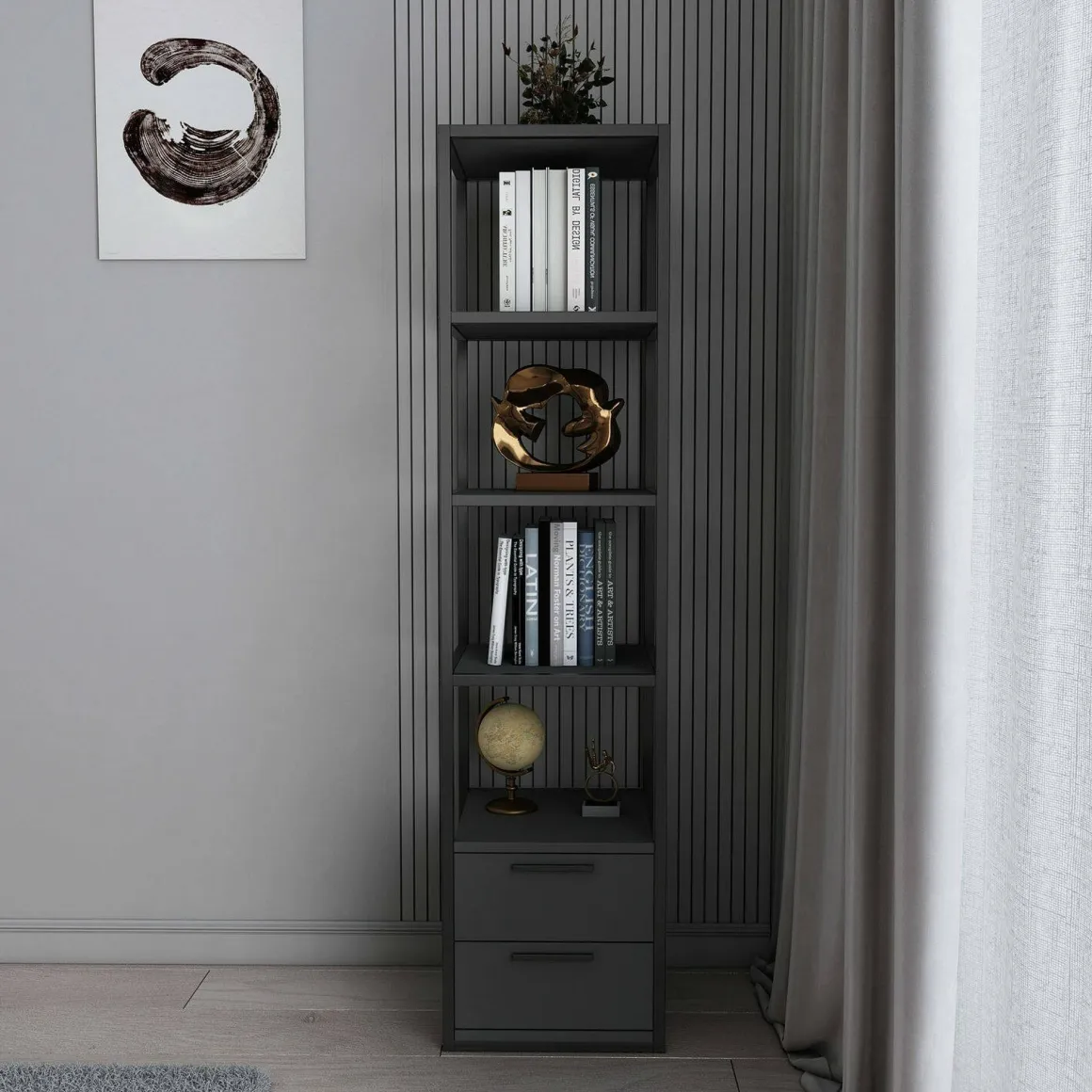 Libreria con 2 cassetti nera e antracite 39x169h cm - Arsim