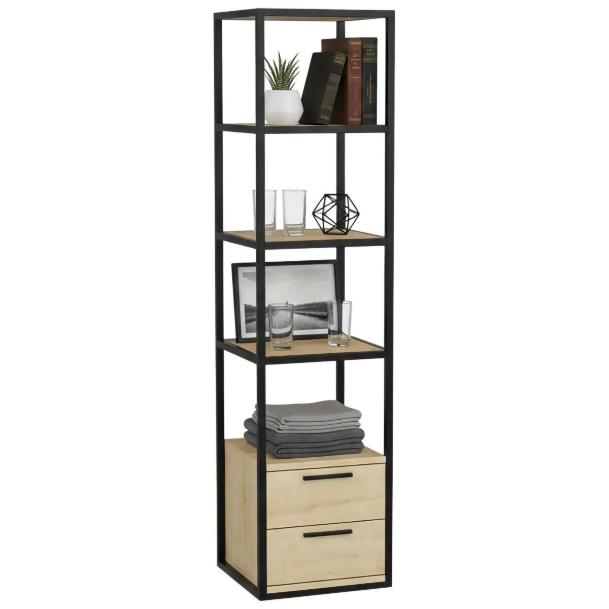 Librerie|Ufficio > Dmora Libreria con 2 cassetti nera e quercia 39x169h cm - Arsim Marrone, Nero Quercia