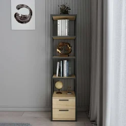 Librerie|Ufficio > Dmora Libreria con 2 cassetti nera e quercia 39x169h cm - Arsim Marrone, Nero Quercia