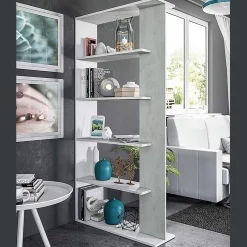 Librerie|Ufficio > Dmora Libreria divisoria bianca e cemento 90x180h cm - Eolo Grigio, Bianco Cemento