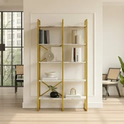 Librerie > Dmora Libreria divisoria grigia e marmo 87x175h cm - Zephirine Bianco, Grigio Marmo