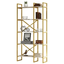 Librerie > Dmora Libreria divisoria grigia e marmo 87x175h cm - Zephirine Bianco, Grigio Marmo