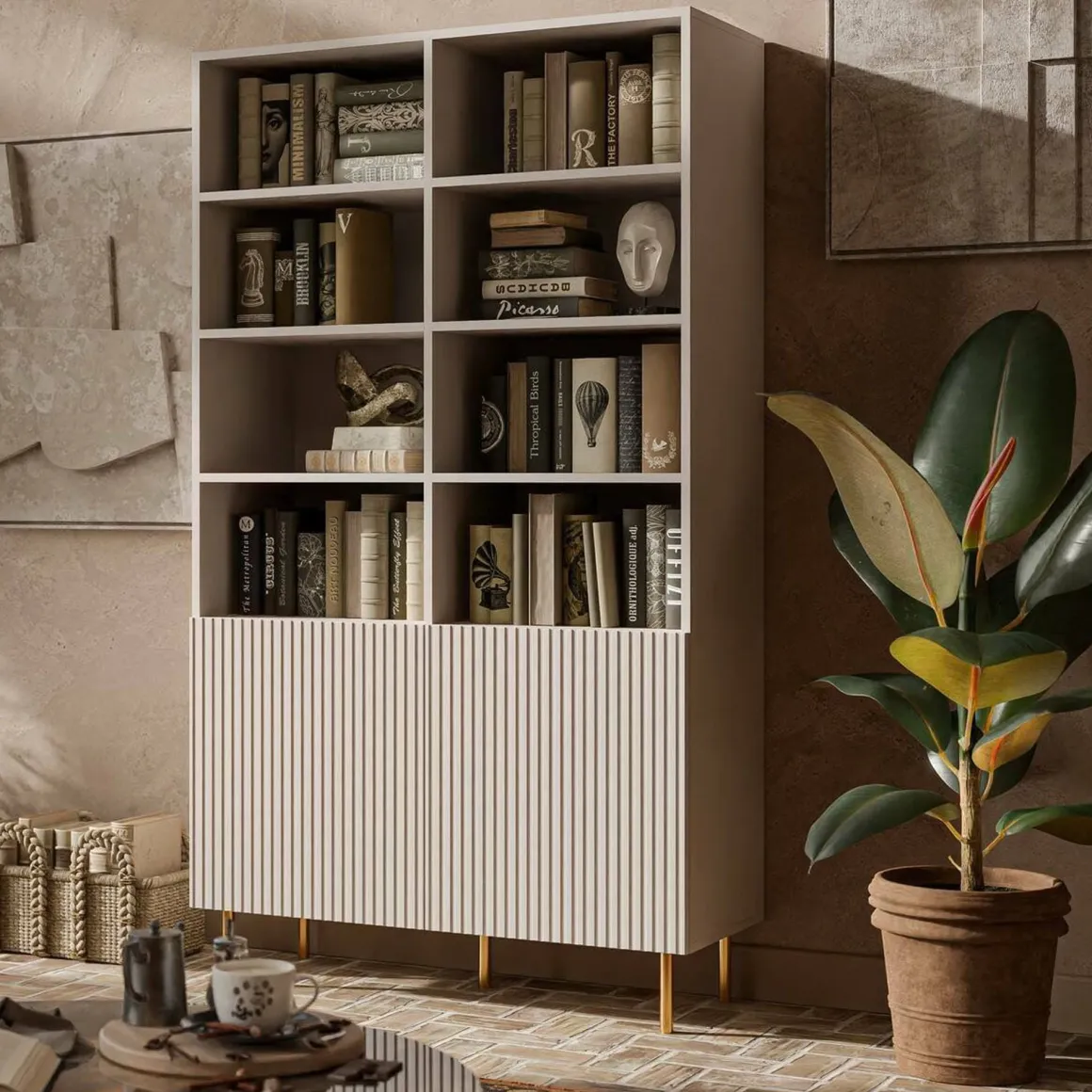 Libreria elegante beige 100x176h cm - Maierato