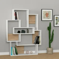 Libreria elegante bianca e quercia 101x132h cm - KhaiMuk