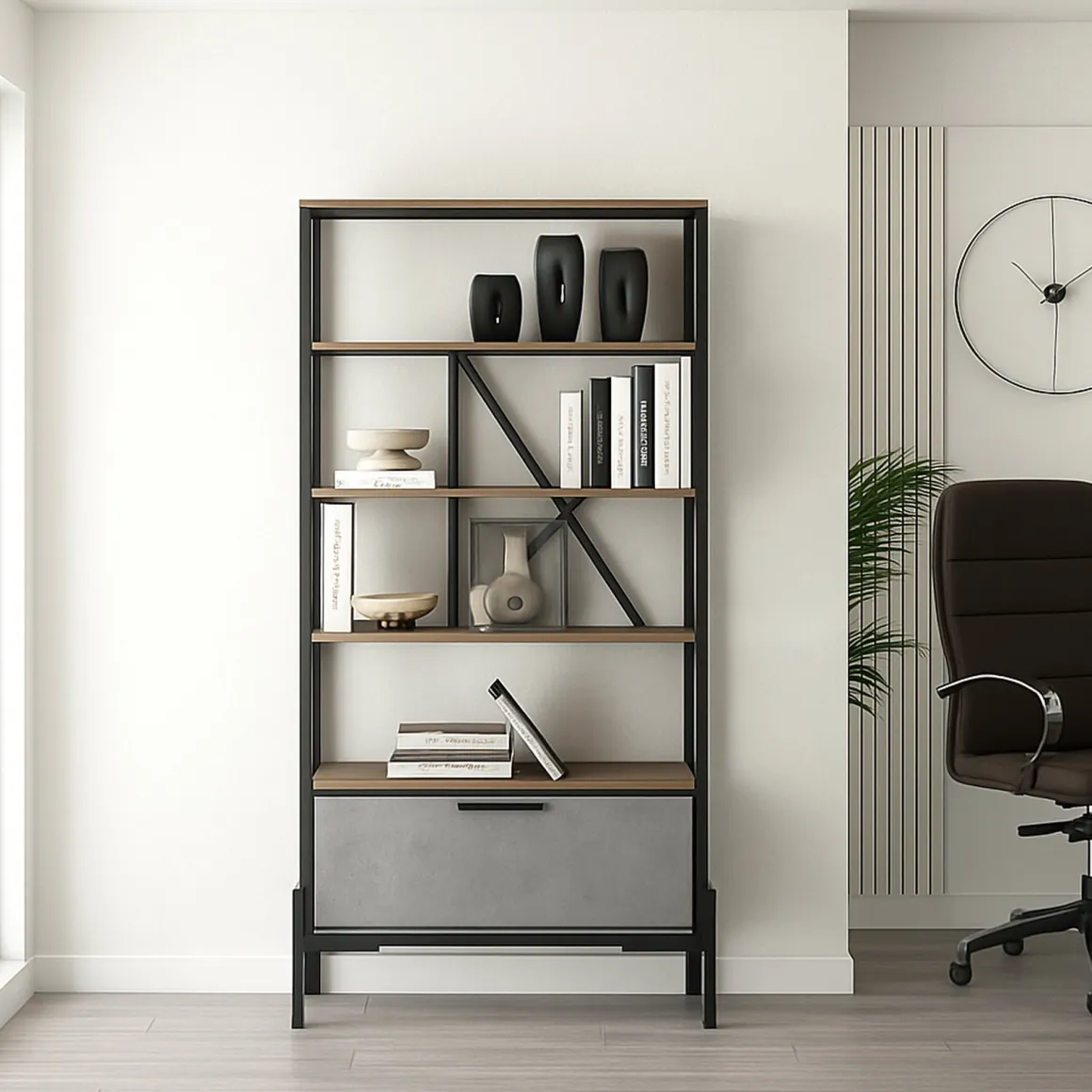 Libreria elegante marrone e grigia 75x160h cm - Fabrice