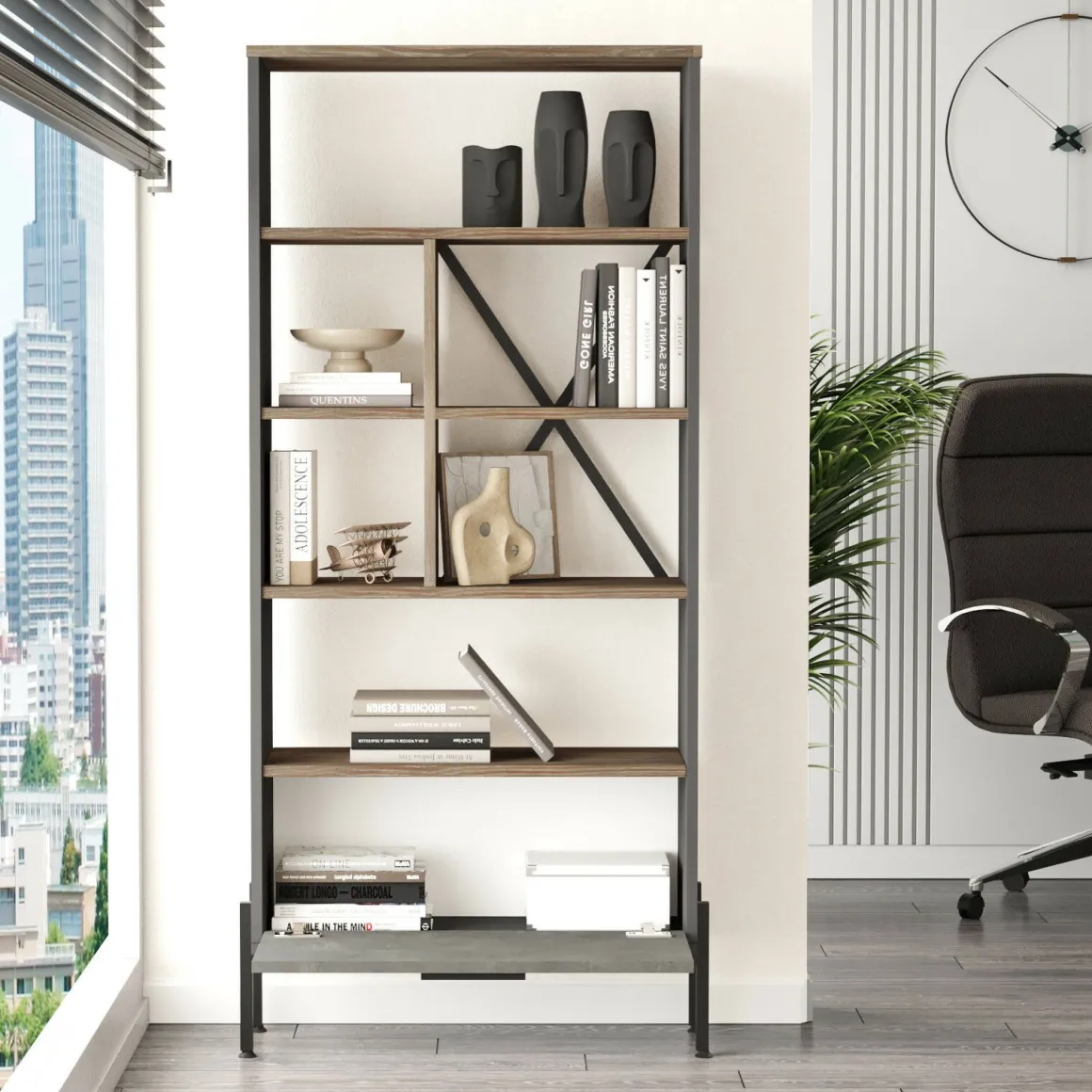 Libreria elegante marrone e grigia 75x160h cm - Fabrice