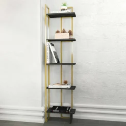 Librerie|Ufficio > Dmora Libreria elegante nera e oro 45x180h cm - Giraffa Oro, Nero