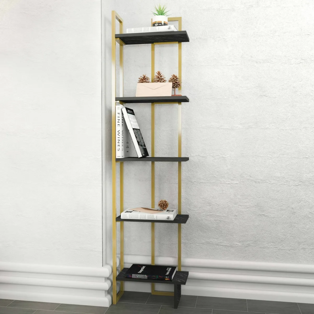Librerie|Ufficio > Dmora Libreria elegante nera e oro 45x180h cm - Giraffa Oro, Nero