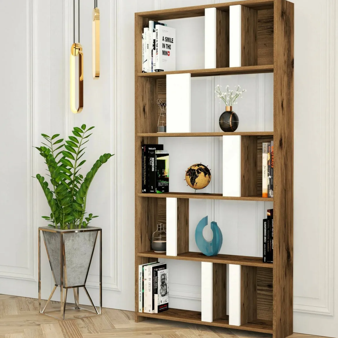 Libreria elegante noce e bianca 90x180h cm - Scapolita
