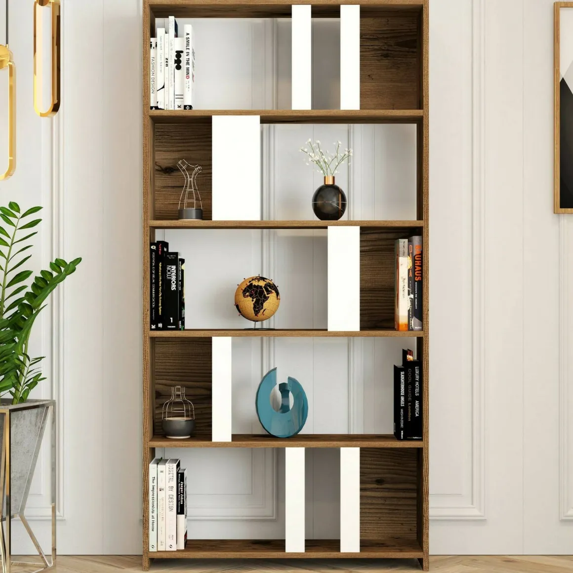 Libreria elegante noce e bianca 90x180h cm - Scapolita