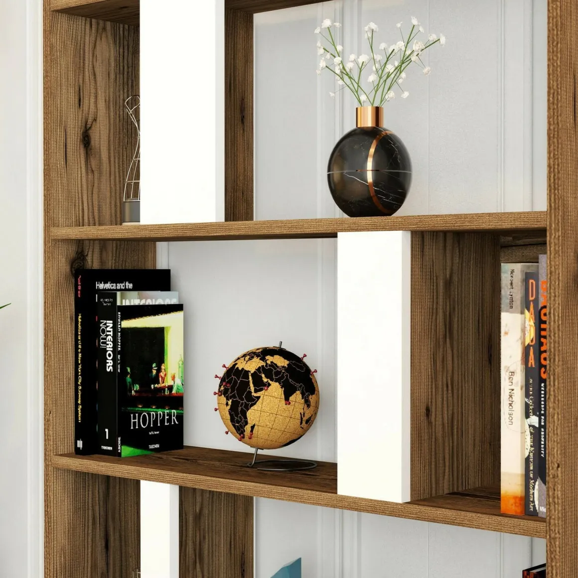 Libreria elegante noce e bianca 90x180h cm - Scapolita