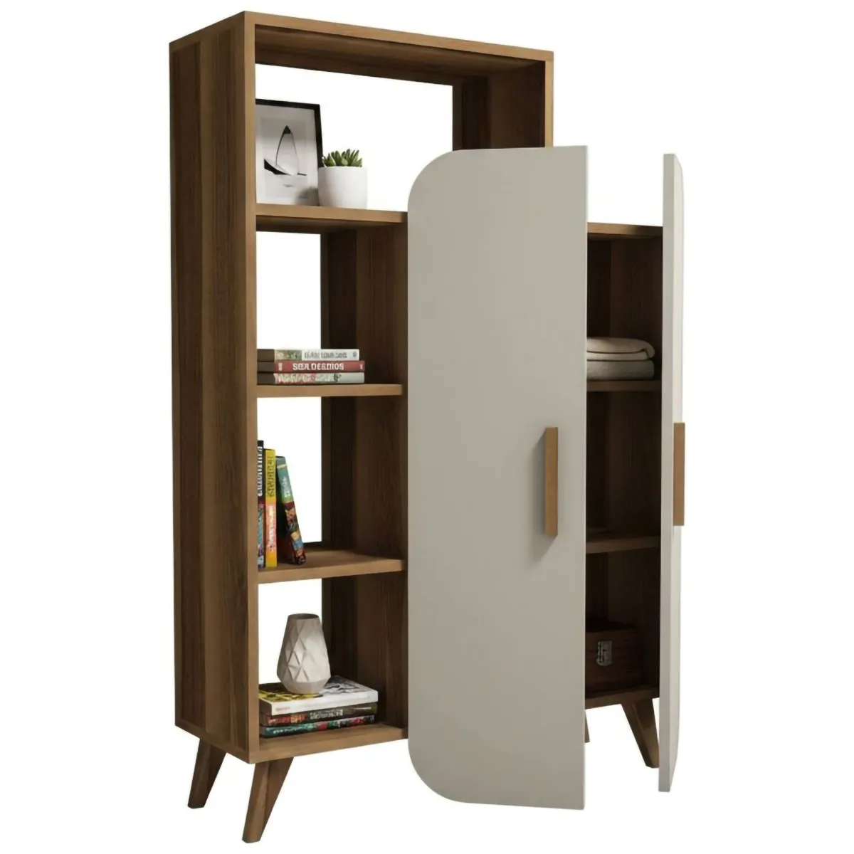 Librerie > Dmora Libreria elegante noce e crema 90x132h cm - Agni Bianco Crema, Marrone Noce