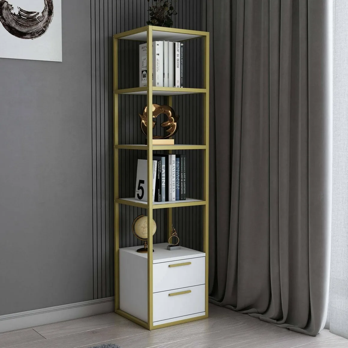 Libreria elegante oro e bianca 39x169h cm - Arsim