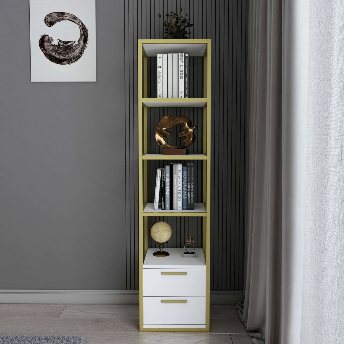 Libreria elegante oro e bianca 39x169h cm - Arsim