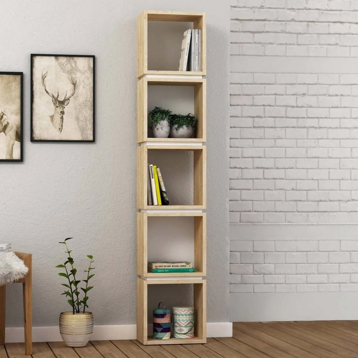 Librerie > Dmora Libreria elegante quercia e bianca 32x167h cm - Tomas Bianco, Marrone Quercia
