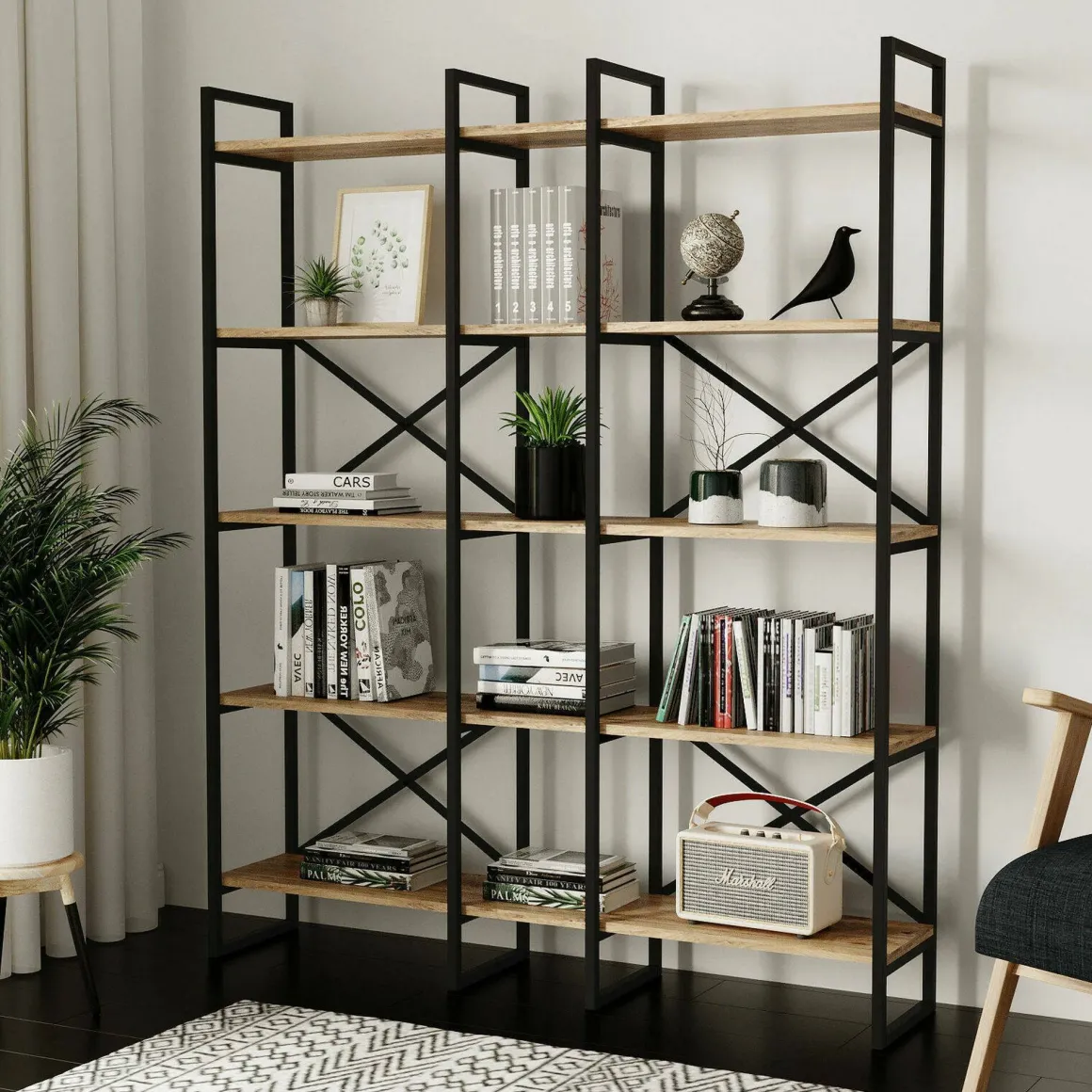 Libreria elegante quercia e nera 143x175h cm - Berna